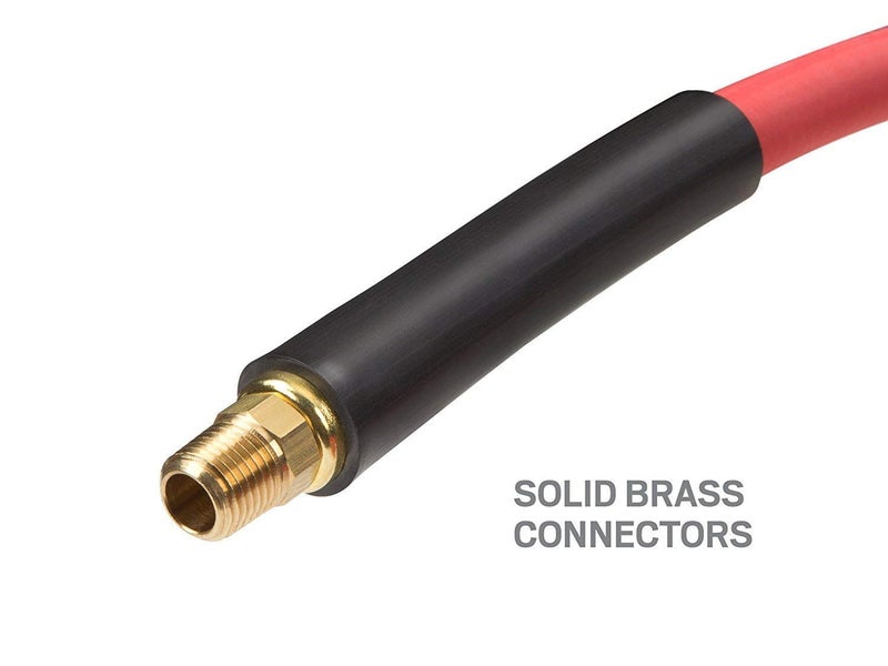 DYNAMIC POWER 3/8" x 50' Rubber Air Hose - 300 PSI - Assembly with 1/4" Male Pipe Thread Fittings & Bend Restictors (Red) - Image 4